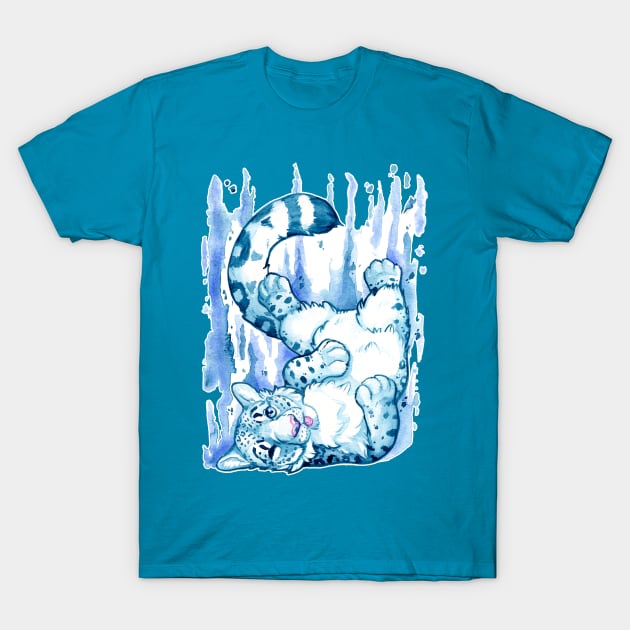 Snow Leopard Stumble T-Shirt by TaksArt